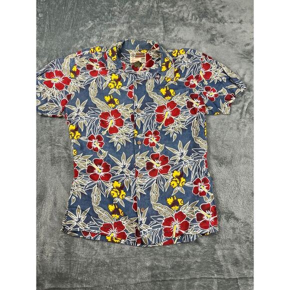 Bugle Boy Authentics Men’s Large Blue Red Floral Short Sleeve Shirt Excellent - Picture 1 of 9